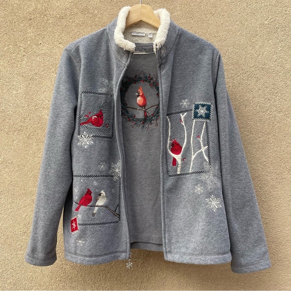 Petite Croft & Barrow® Cardinal Holiday Fleece Jacket / Top & Scarf Trio Bundle - Picture 4 of 12